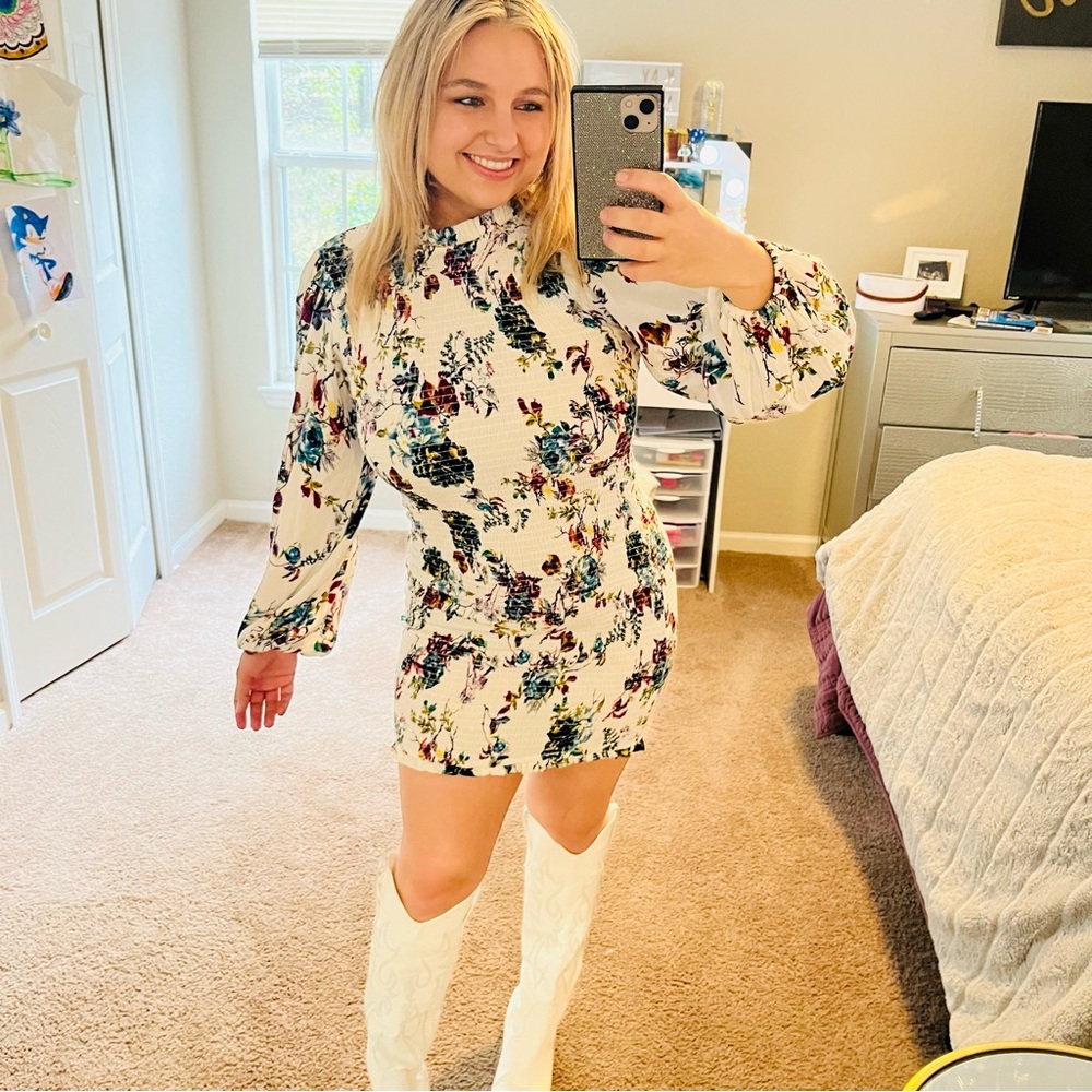 Floral Print White Dress
